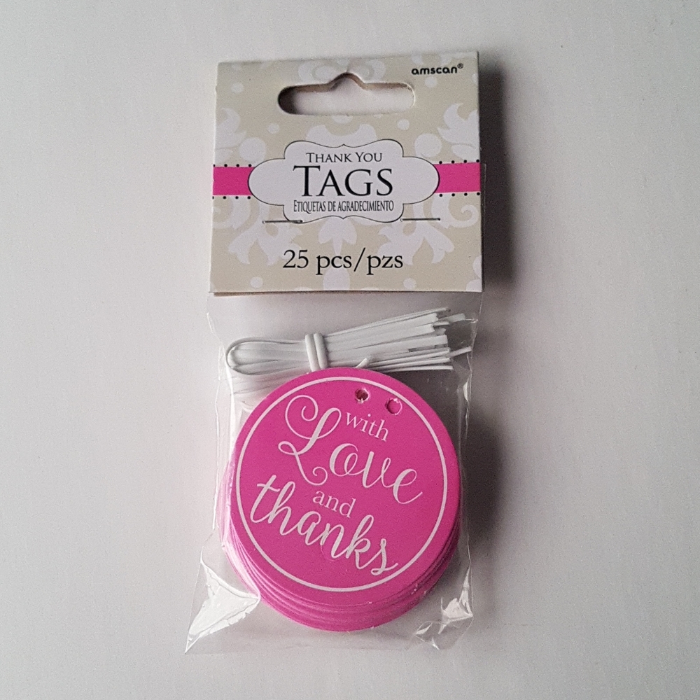 25 NEW Pink Thank You Tags With Love and Thanks